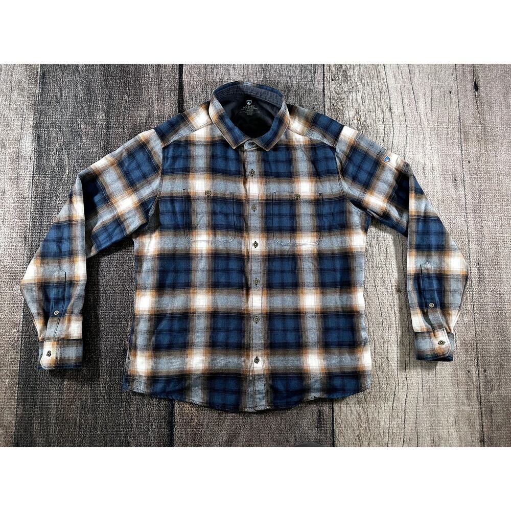 Kuhl The Law Mens Plaid Flannel Shirt Large Long Sleeve Button Up Blue